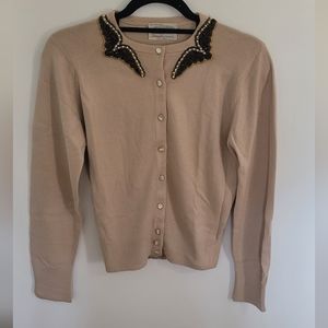 Vintage Beaded Tan Cardigan in women's size XS